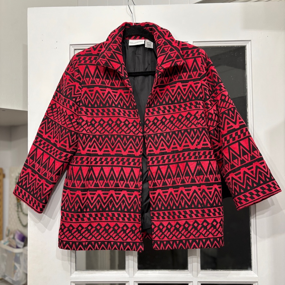 Alfred Dunner Textured Aztec Print Blazer Jacket Red Valentines Size 8 Medium